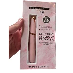 Bling Beauty Electric Eyebrow Trimmer Gold Plated Head LED Light Pink BB-1081